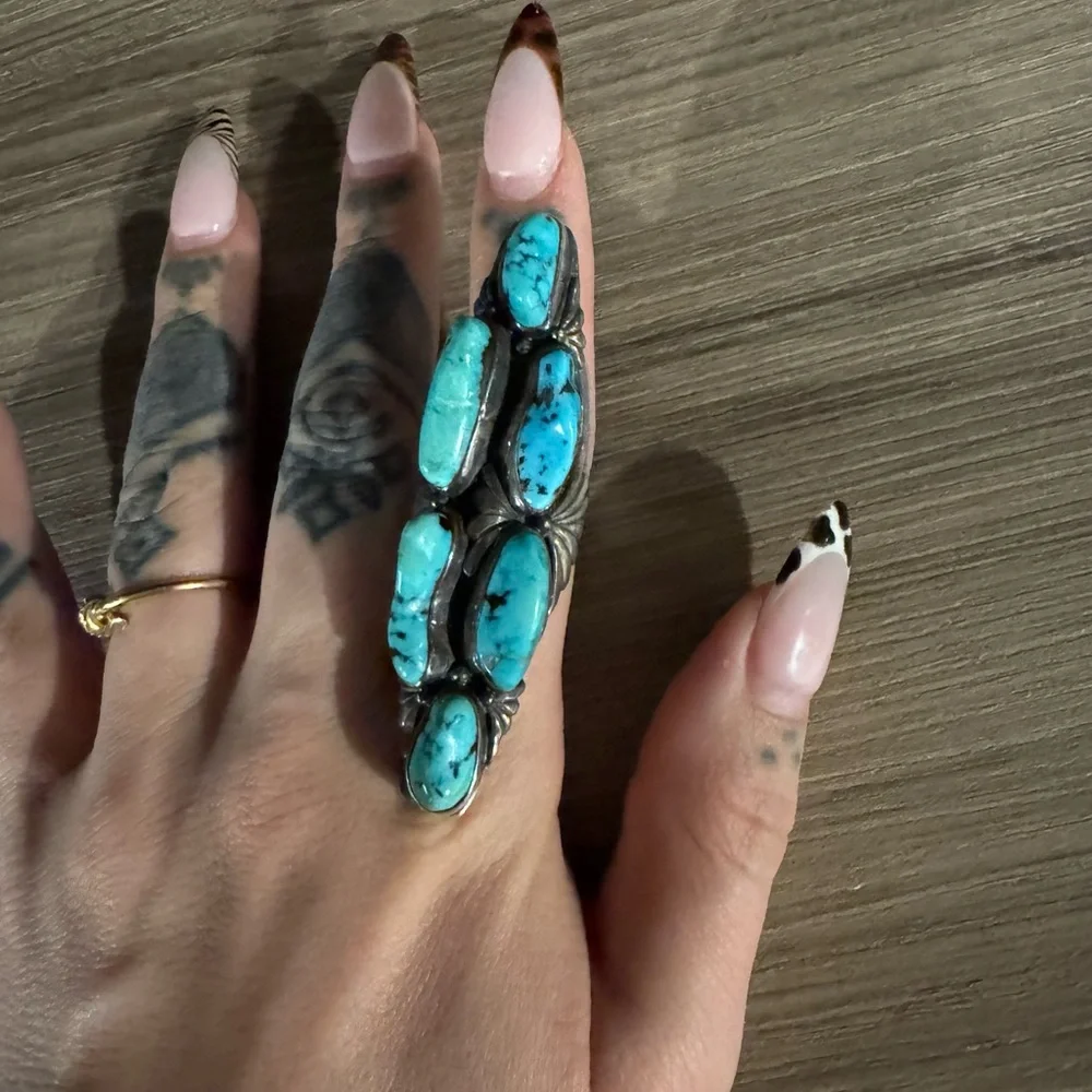 Turquoise Silver Statement Ring - Picture 1 of 4
